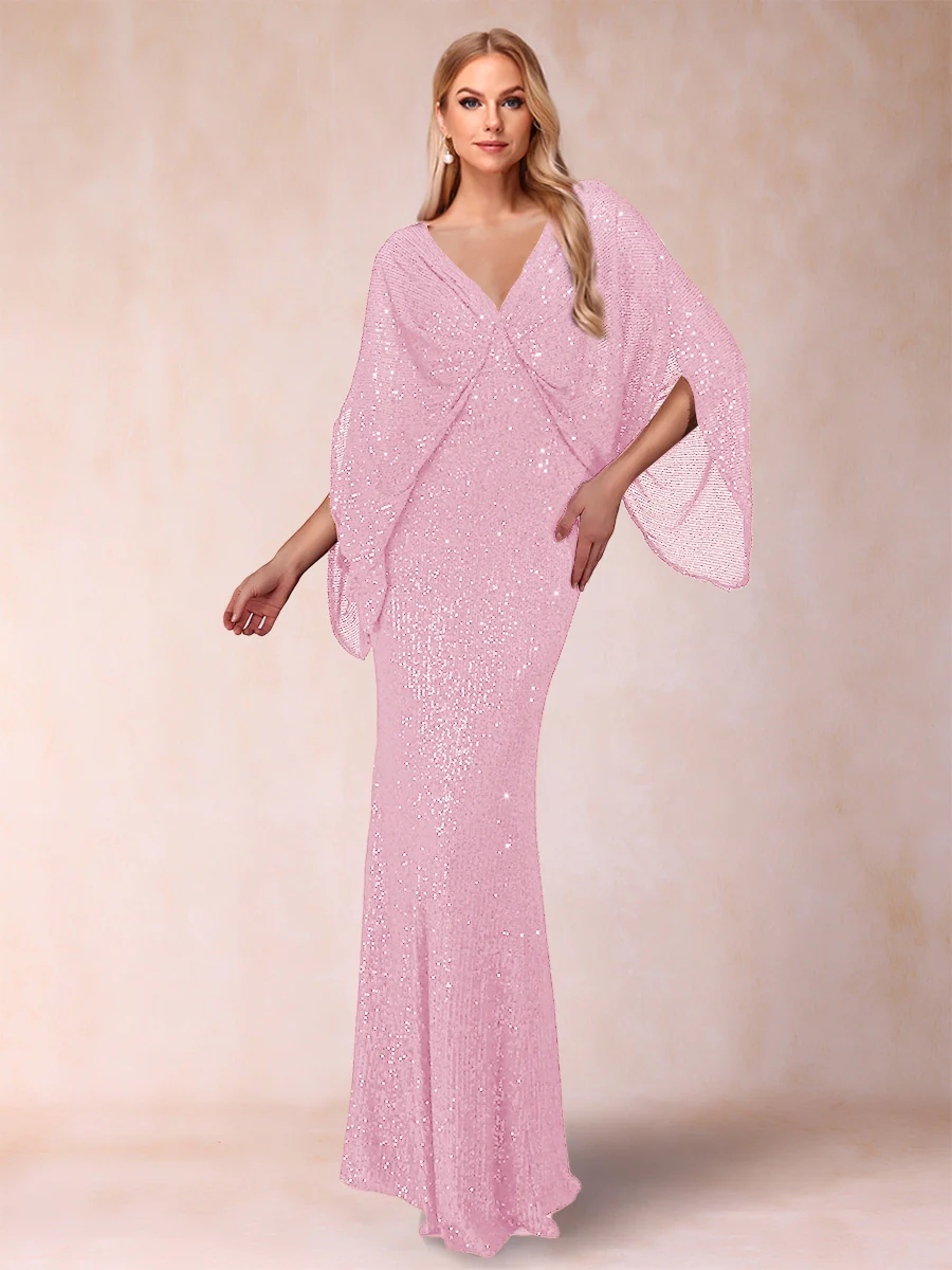 Sheath/Column V-Neck Floor-Length Ruched Mother of the Bride Dresses - Image 30