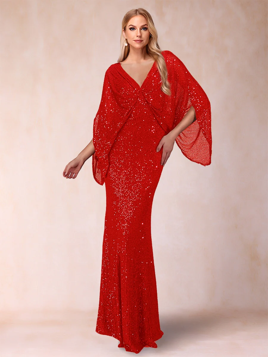 Sheath/Column V-Neck Floor-Length Ruched Mother of the Bride Dresses - Image 32