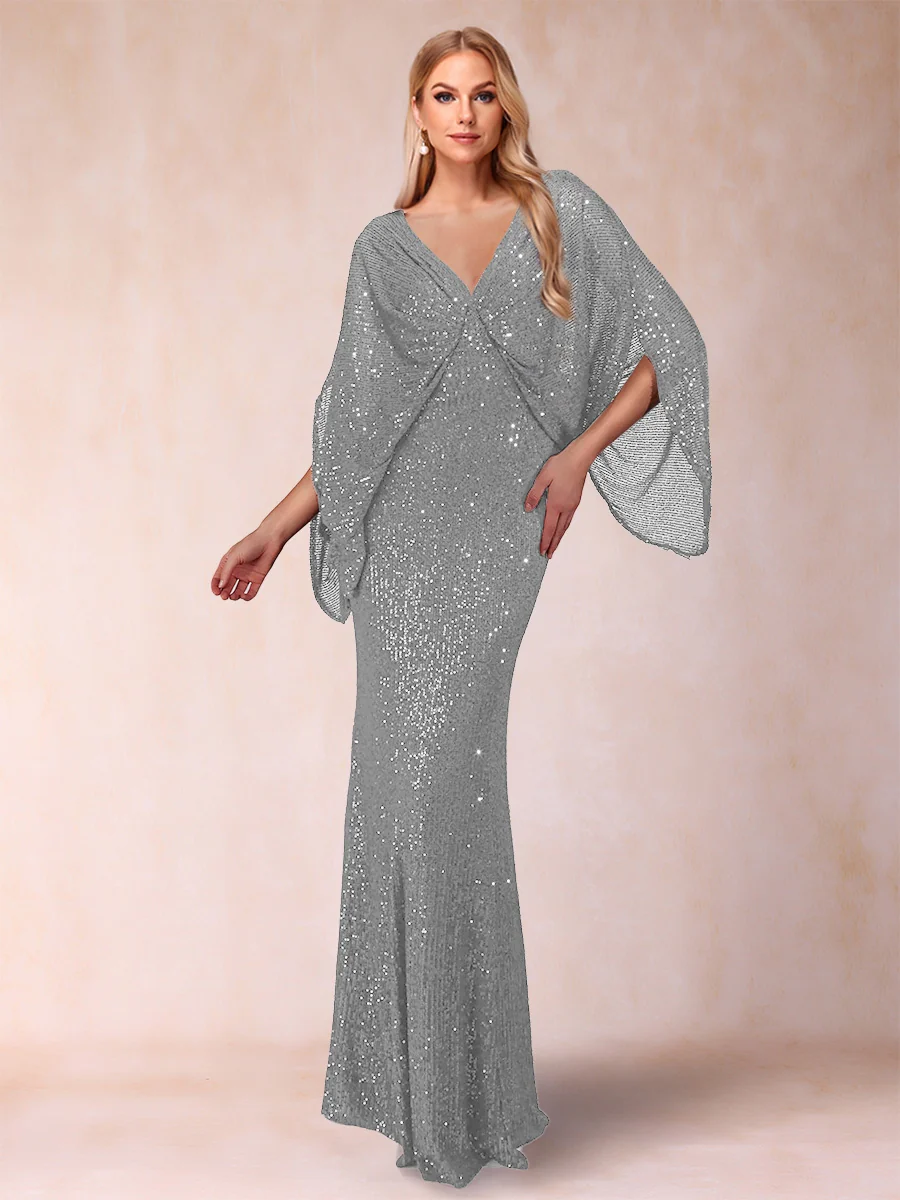 Sheath/Column V-Neck Floor-Length Ruched Mother of the Bride Dresses - Image 34