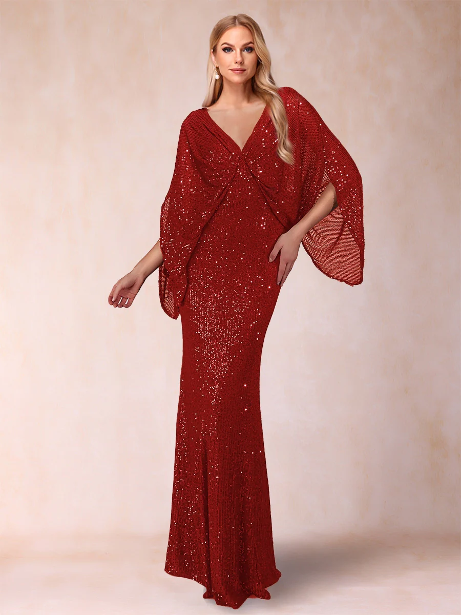 Sheath/Column V-Neck Floor-Length Ruched Mother of the Bride Dresses - Image 37