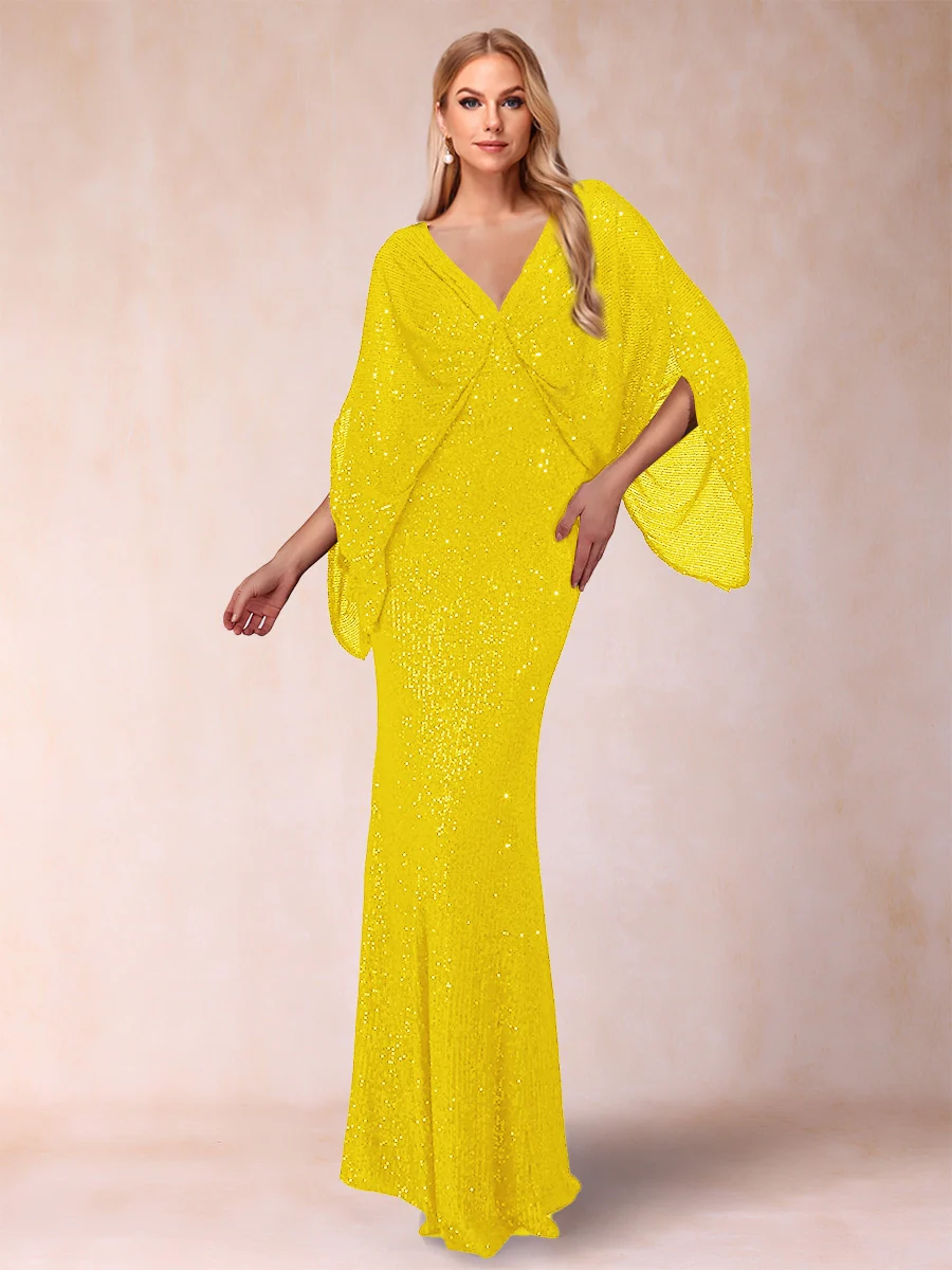 Sheath/Column V-Neck Floor-Length Ruched Mother of the Bride Dresses - Image 38