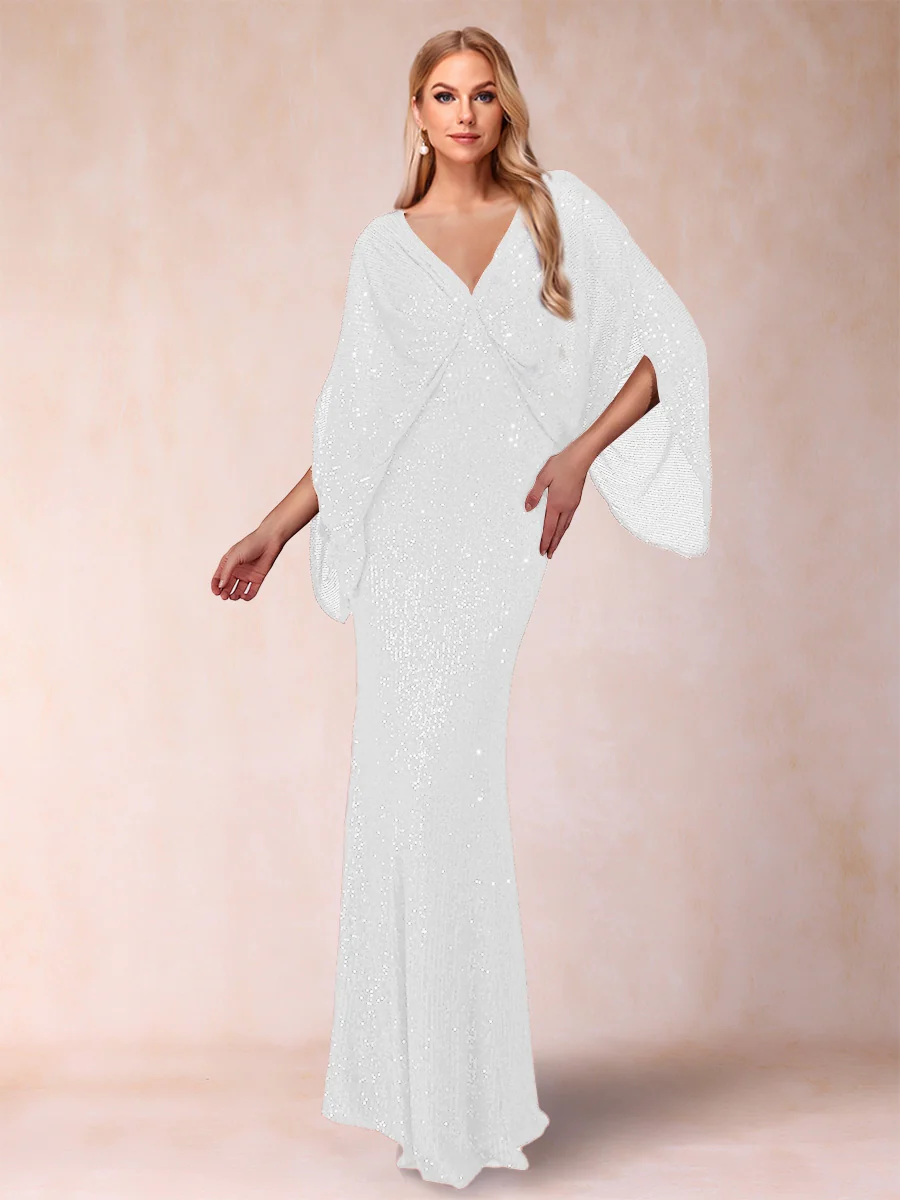 Sheath/Column V-Neck Floor-Length Ruched Mother of the Bride Dresses - Image 5