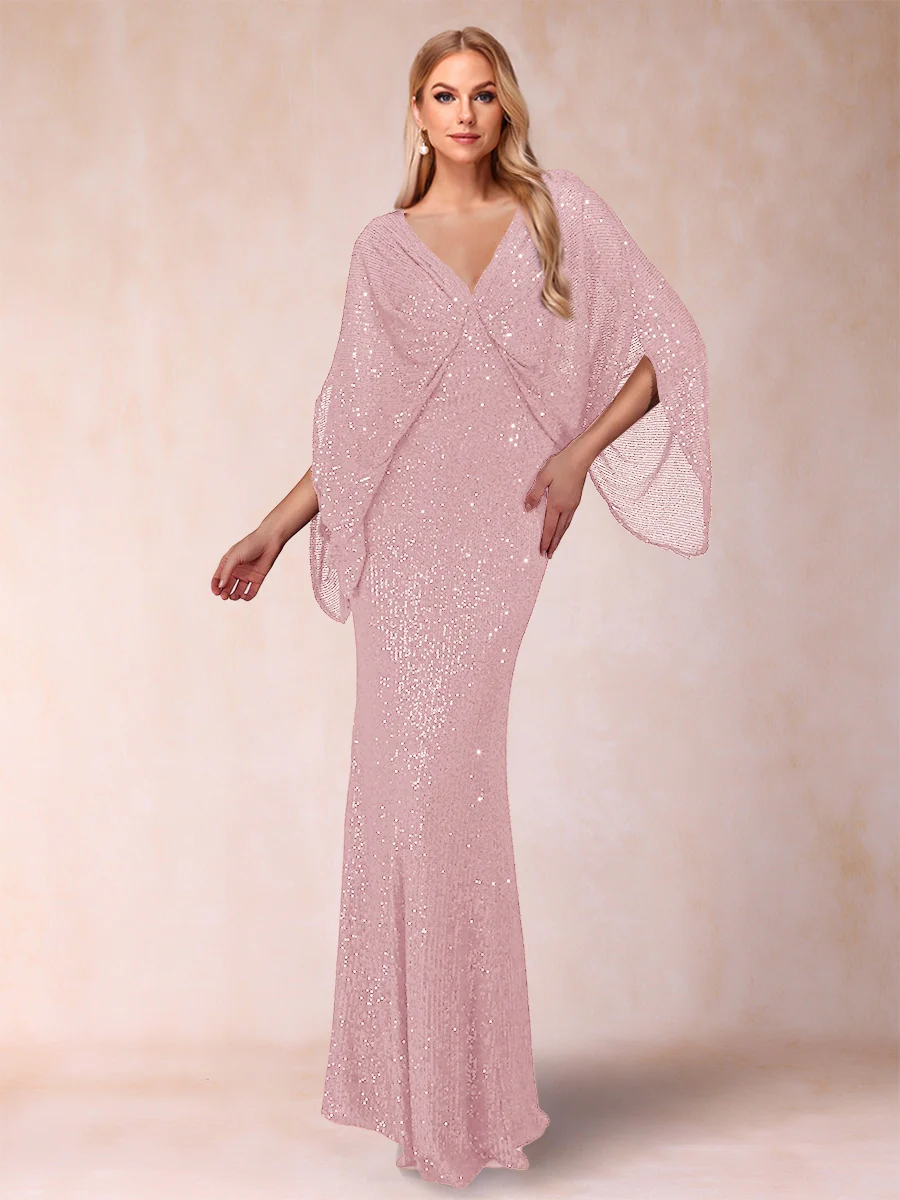 Sheath/Column V-Neck Floor-Length Ruched Mother of the Bride Dresses - Image 7