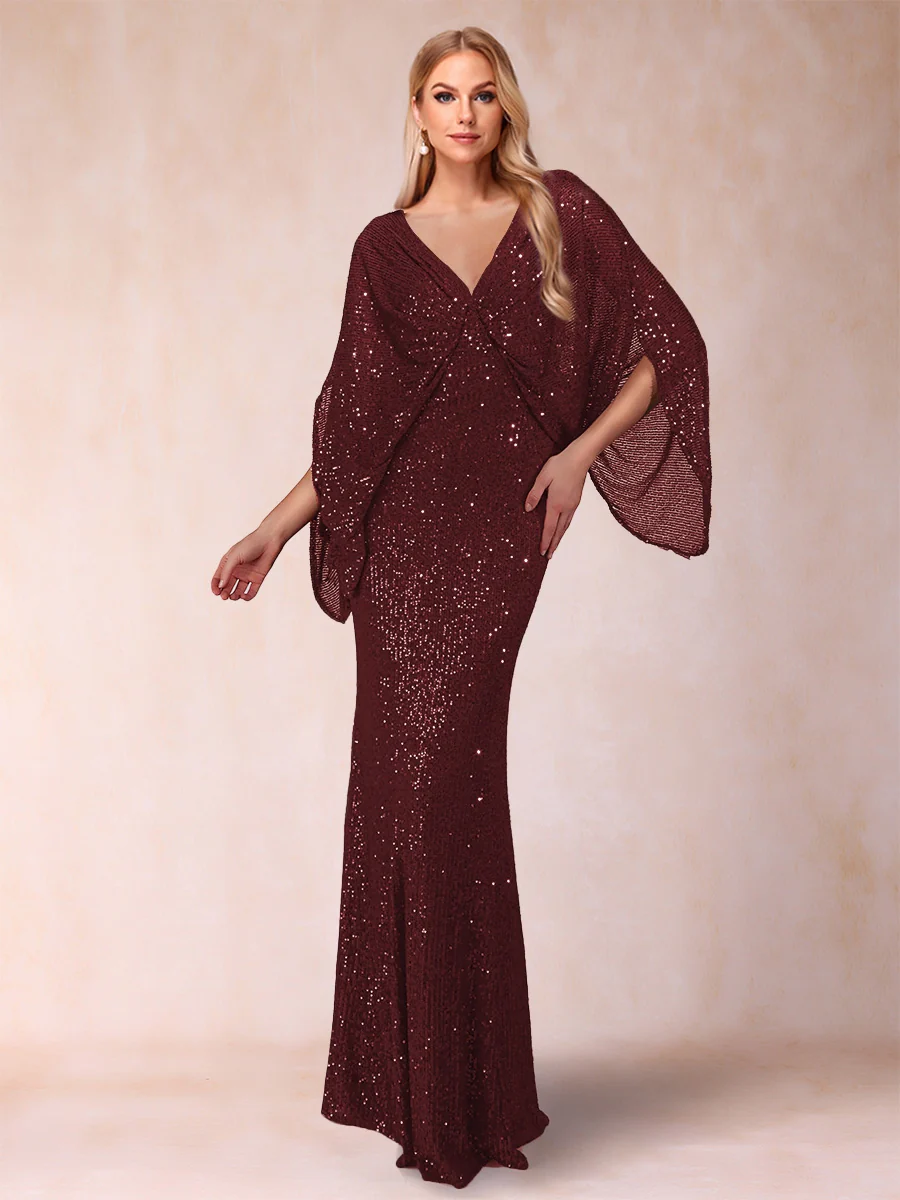Sheath/Column V-Neck Floor-Length Ruched Mother of the Bride Dresses - Image 8