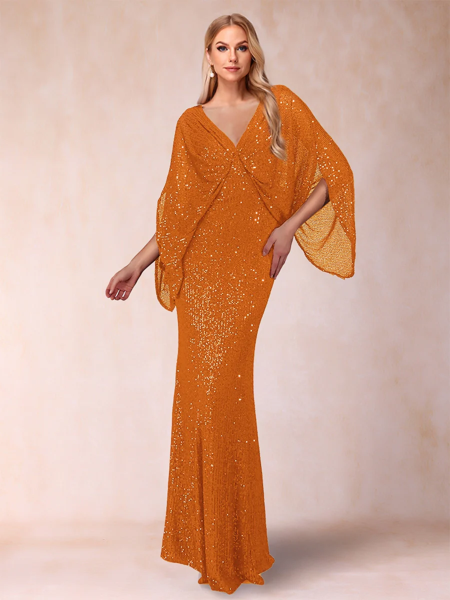 Sheath/Column V-Neck Floor-Length Ruched Mother of the Bride Dresses - Image 9