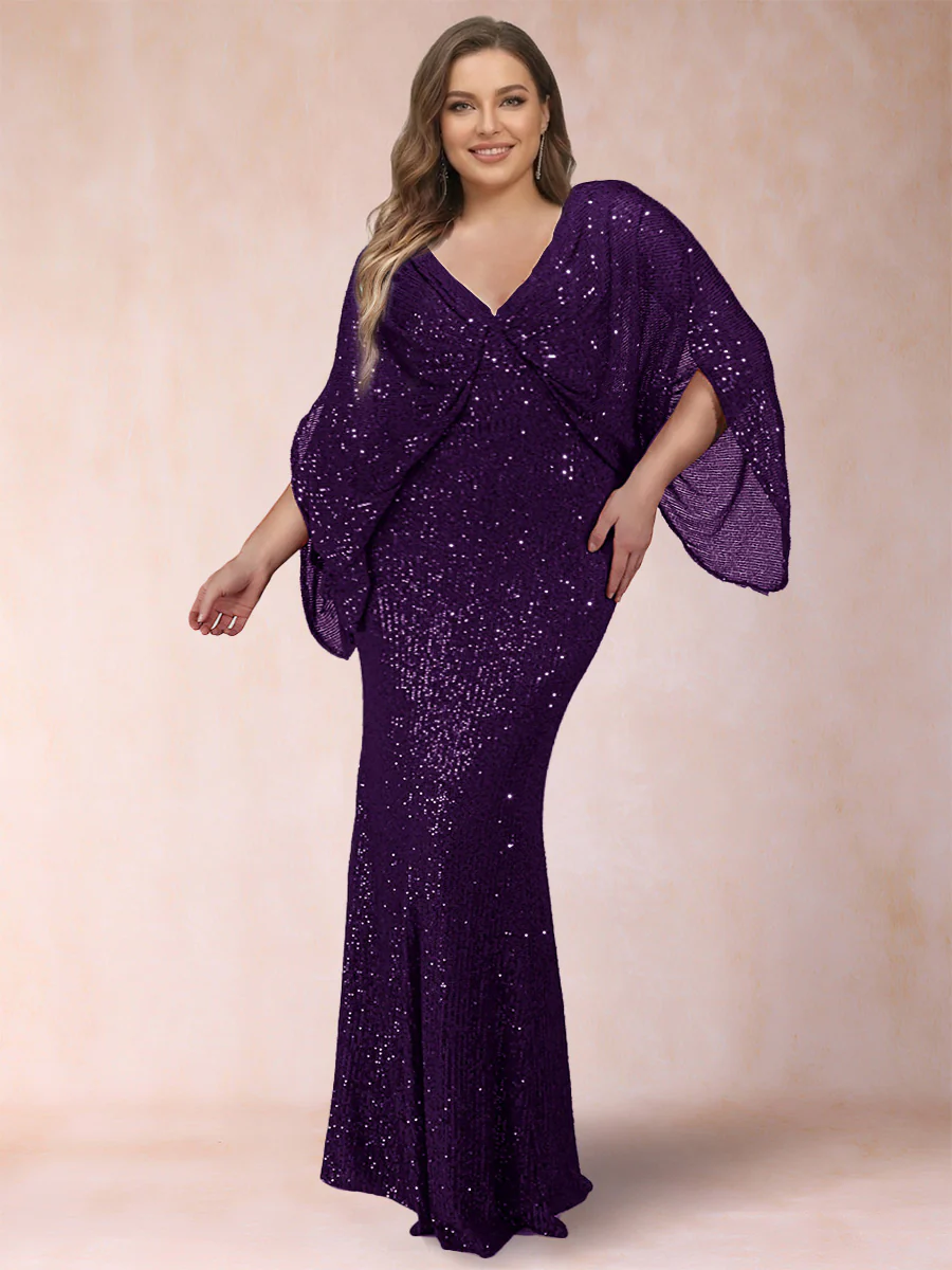 Sheath/Column V-Neck Floor-Length Ruched Plus Size Mother of the Bride Dresses - Image 11
