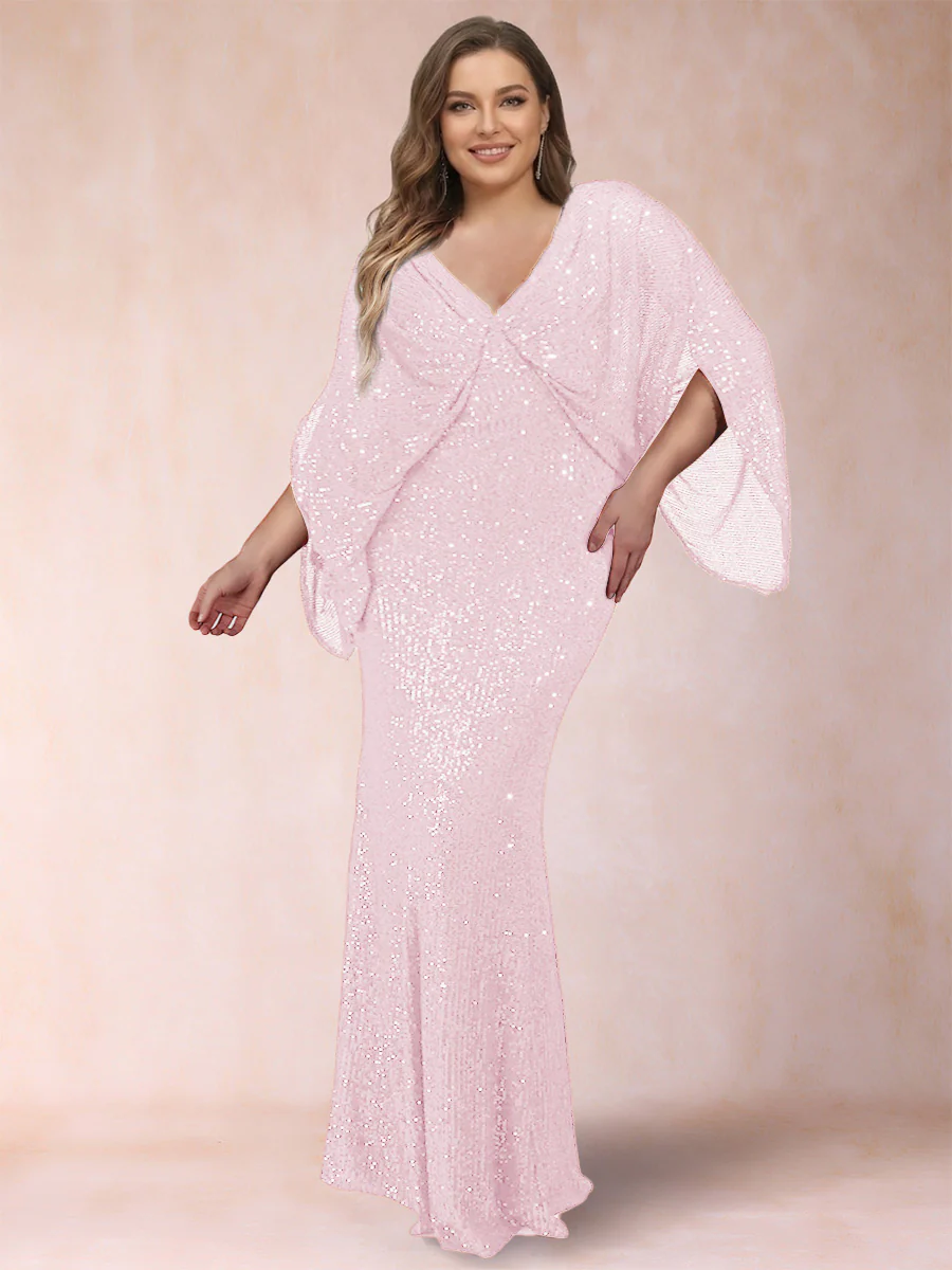 Sheath/Column V-Neck Floor-Length Ruched Plus Size Mother of the Bride Dresses - Image 32