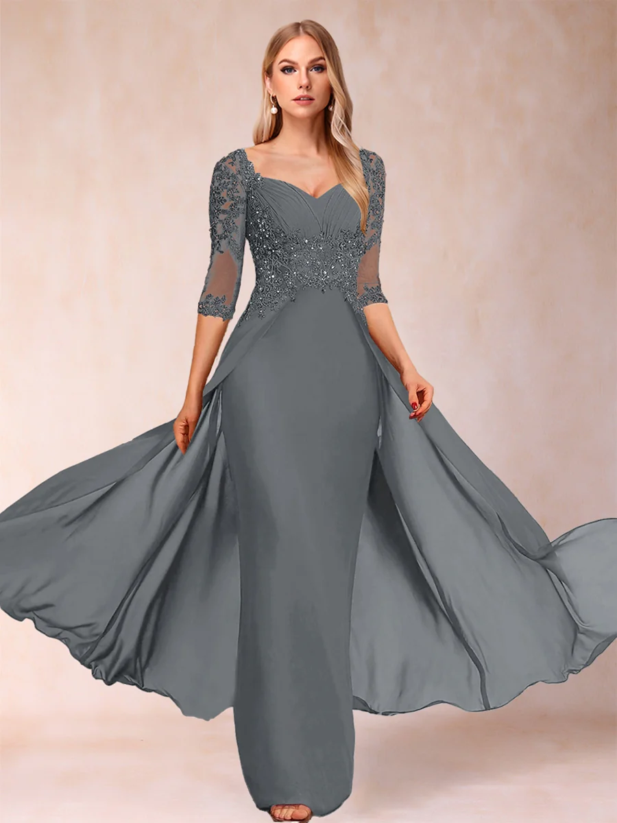 Sheath/Column V-Neck Half Sleeves Mother of the Bride Dresses with Applique - Image 27