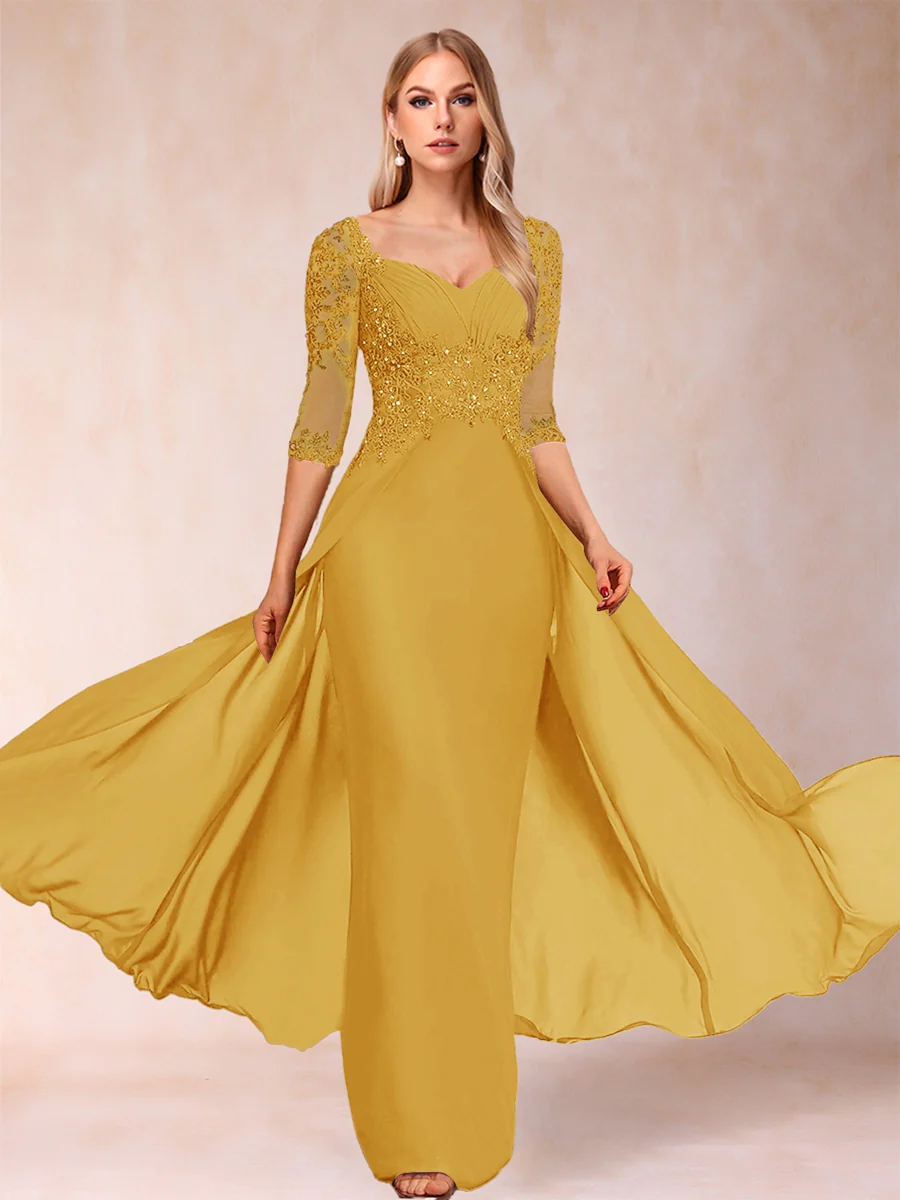 Sheath/Column V-Neck Half Sleeves Mother of the Bride Dresses with Applique - Image 44