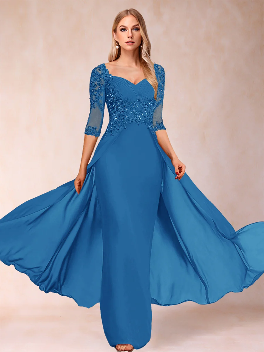 Sheath/Column V-Neck Half Sleeves Mother of the Bride Dresses with Applique - Image 46