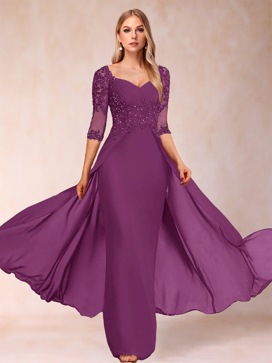 Sheath/Column V-Neck Half Sleeves Mother of the Bride Dresses with Applique - Image 50