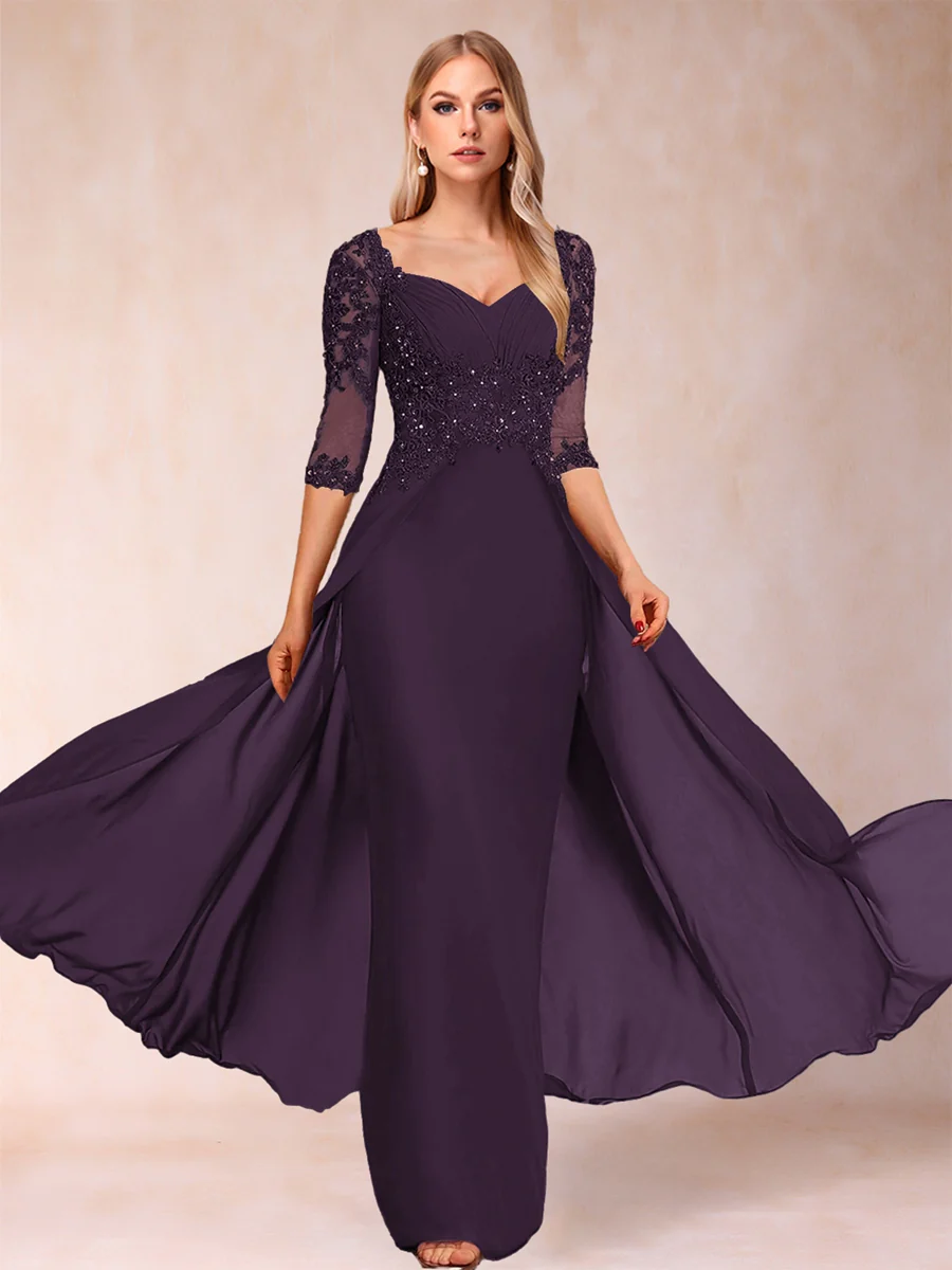 Sheath/Column V-Neck Half Sleeves Mother of the Bride Dresses with Applique - Image 54