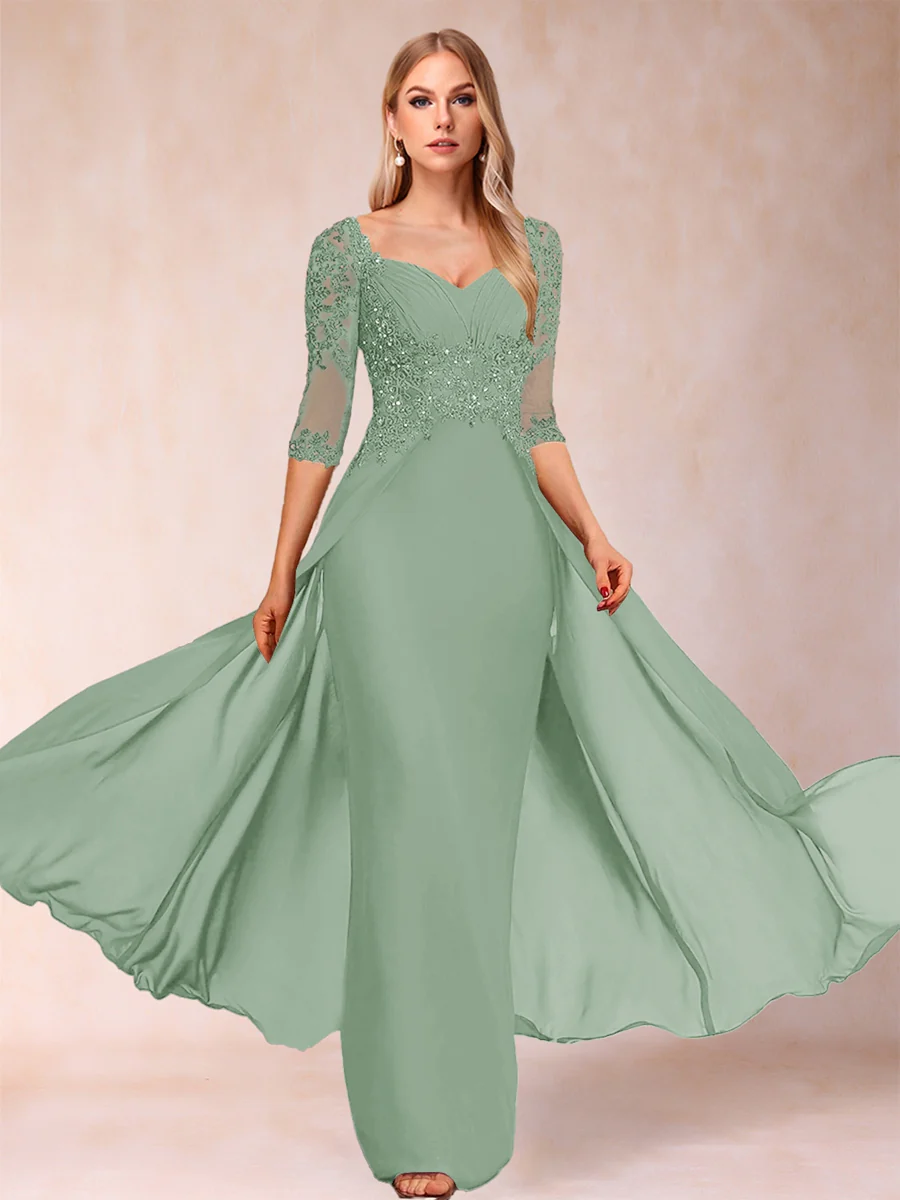 Sheath/Column V-Neck Half Sleeves Mother of the Bride Dresses with Applique - Image 59