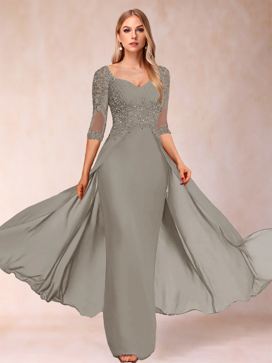 Sheath/Column V-Neck Half Sleeves Mother of the Bride Dresses with Applique - Image 67