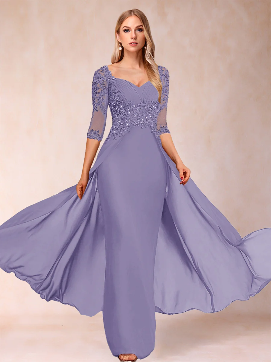 Sheath/Column V-Neck Half Sleeves Mother of the Bride Dresses with Applique - Image 72