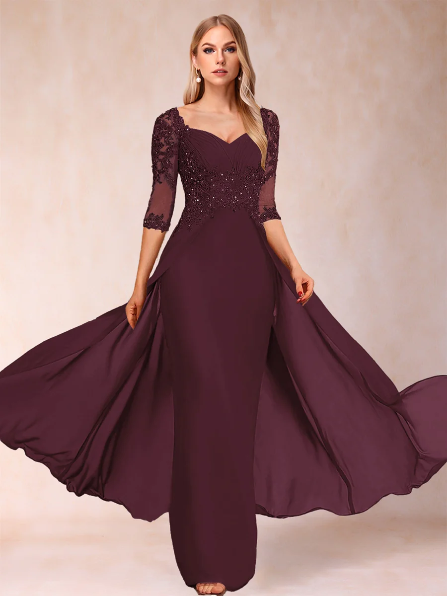 Sheath/Column V-Neck Half Sleeves Mother of the Bride Dresses with Applique - Image 9