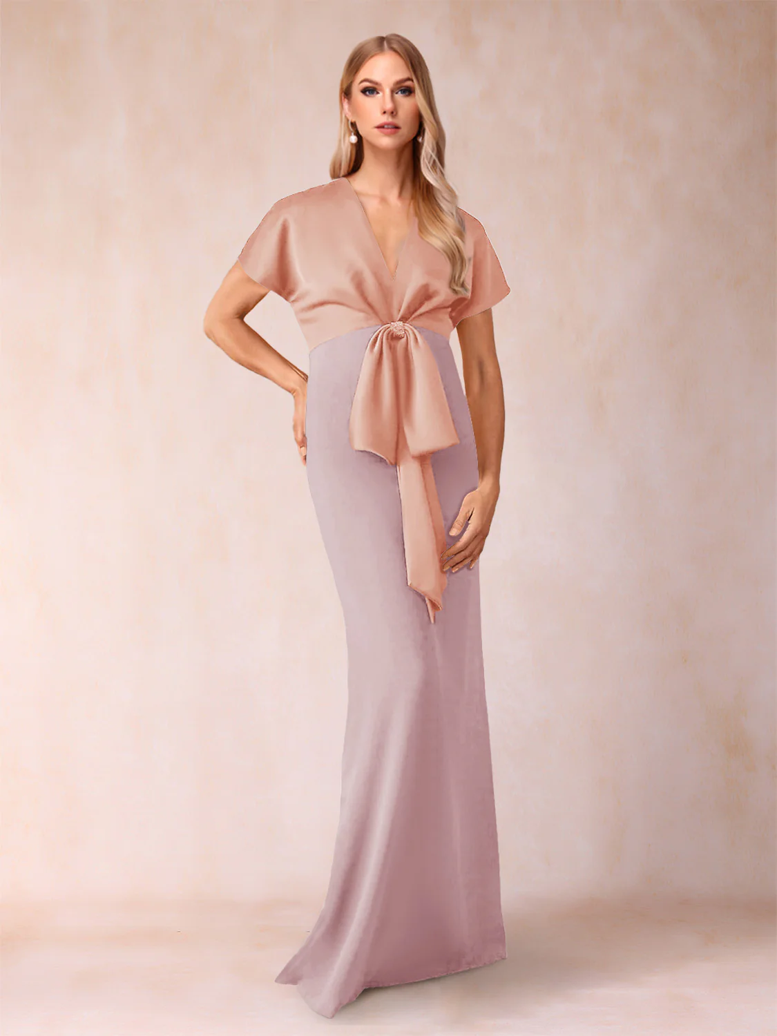 Sheath/Column V-Neck Short Sleeves Mother of the Bride Dresses with Bow Knot - Image 18