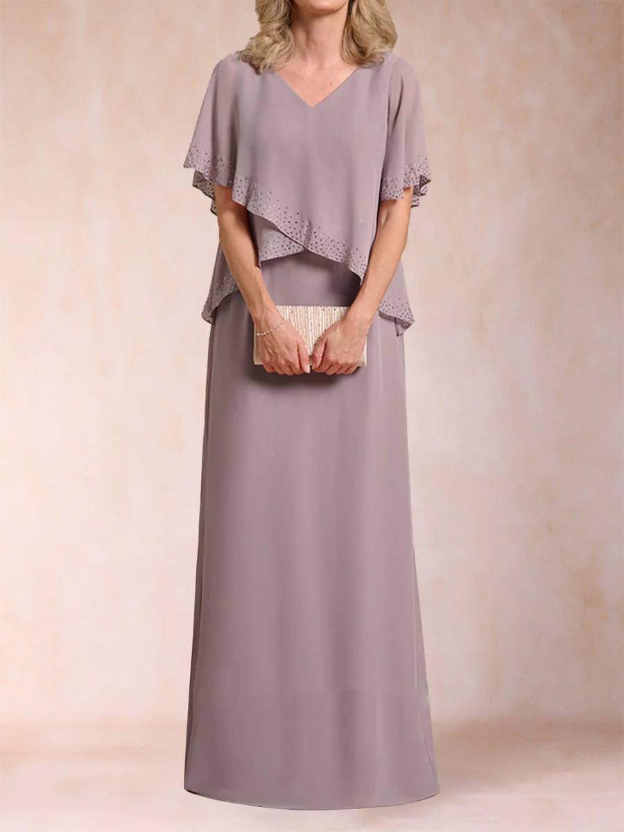 Sheath/Column V-Neck Short Sleeves Mother of the Bride Dresses with Rhinestones - Image 5