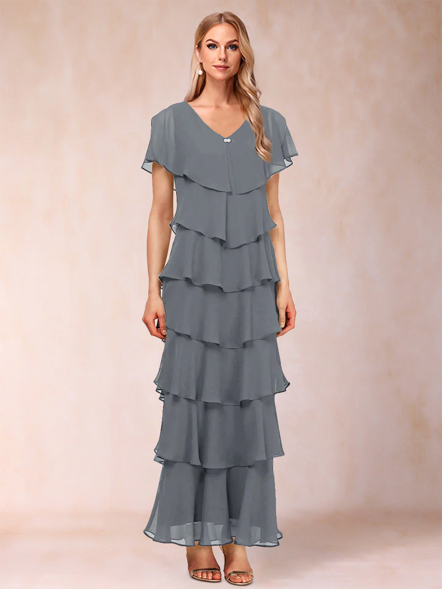 Sheath/Column V-Neck Short Sleeves Mother of the Bride Dresses with Ruffles - Image 33