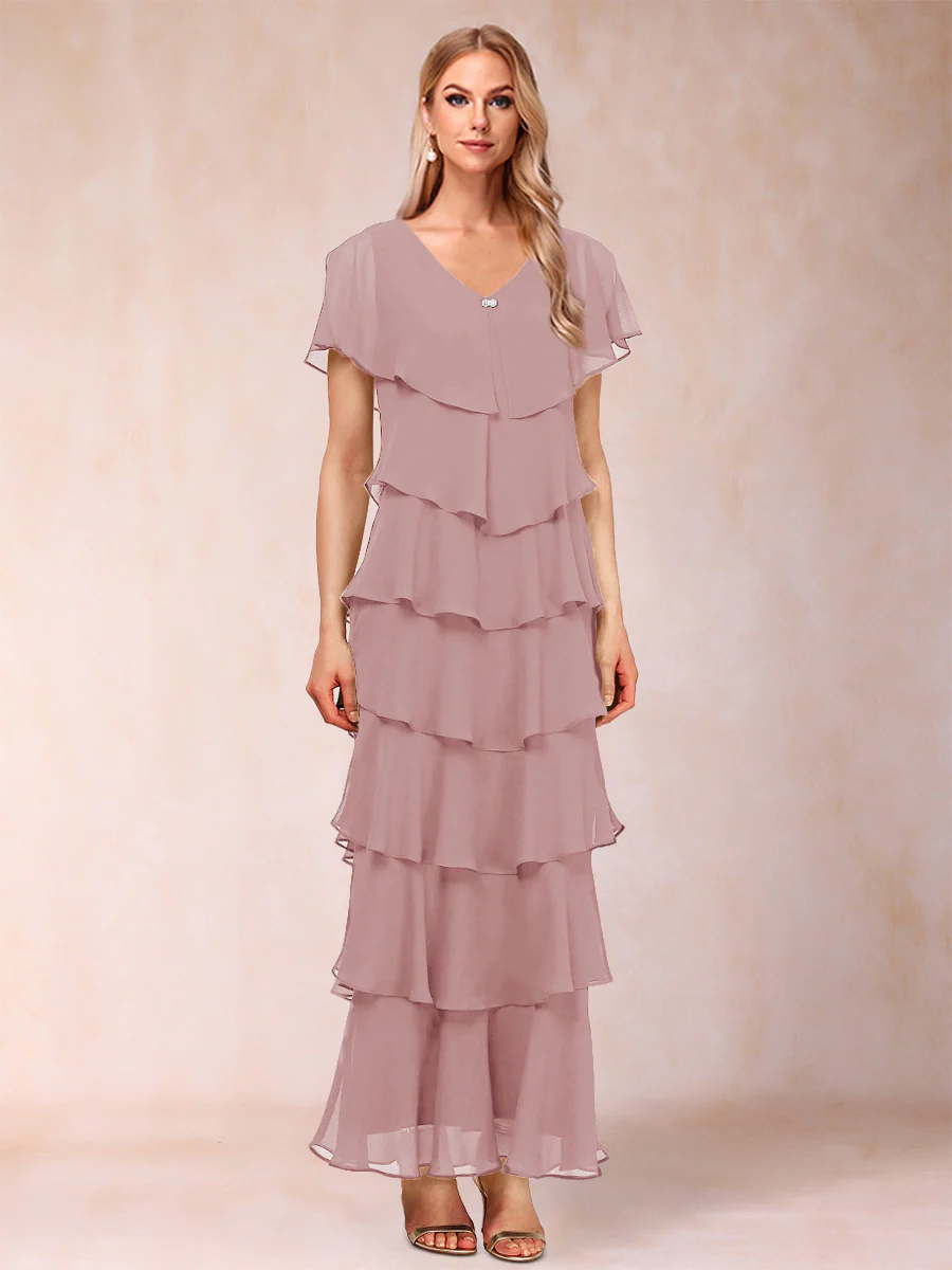 Sheath/Column V-Neck Short Sleeves Mother of the Bride Dresses with Ruffles - Image 5