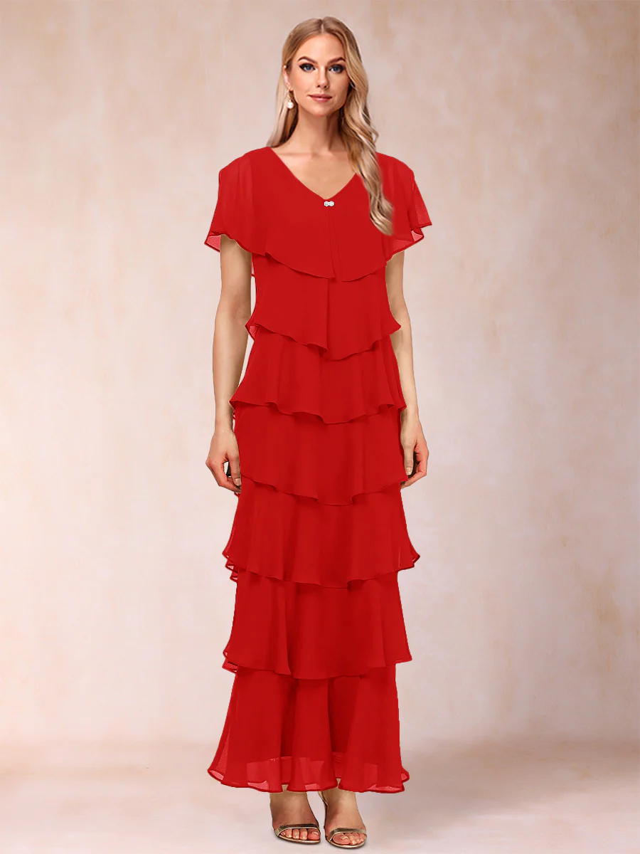 Sheath/Column V-Neck Short Sleeves Mother of the Bride Dresses with Ruffles - Image 56