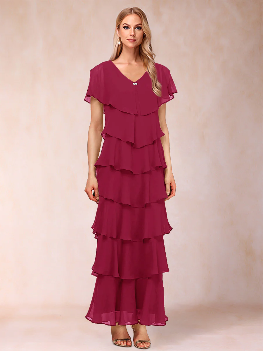 Sheath/Column V-Neck Short Sleeves Mother of the Bride Dresses with Ruffles - Image 70
