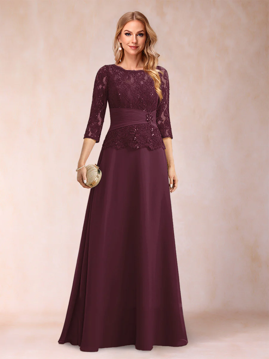 Sparkly A-Line/Princess Scoop Ruched Mother of the Bride Dresses with Appliques & Rhinestone - Image 10