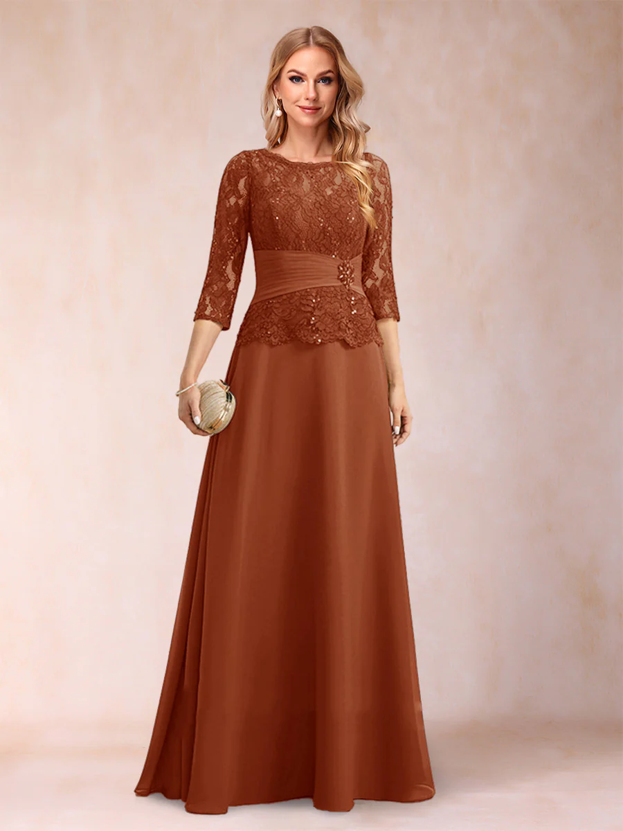 Sparkly A-Line/Princess Scoop Ruched Mother of the Bride Dresses with Appliques & Rhinestone - Image 11
