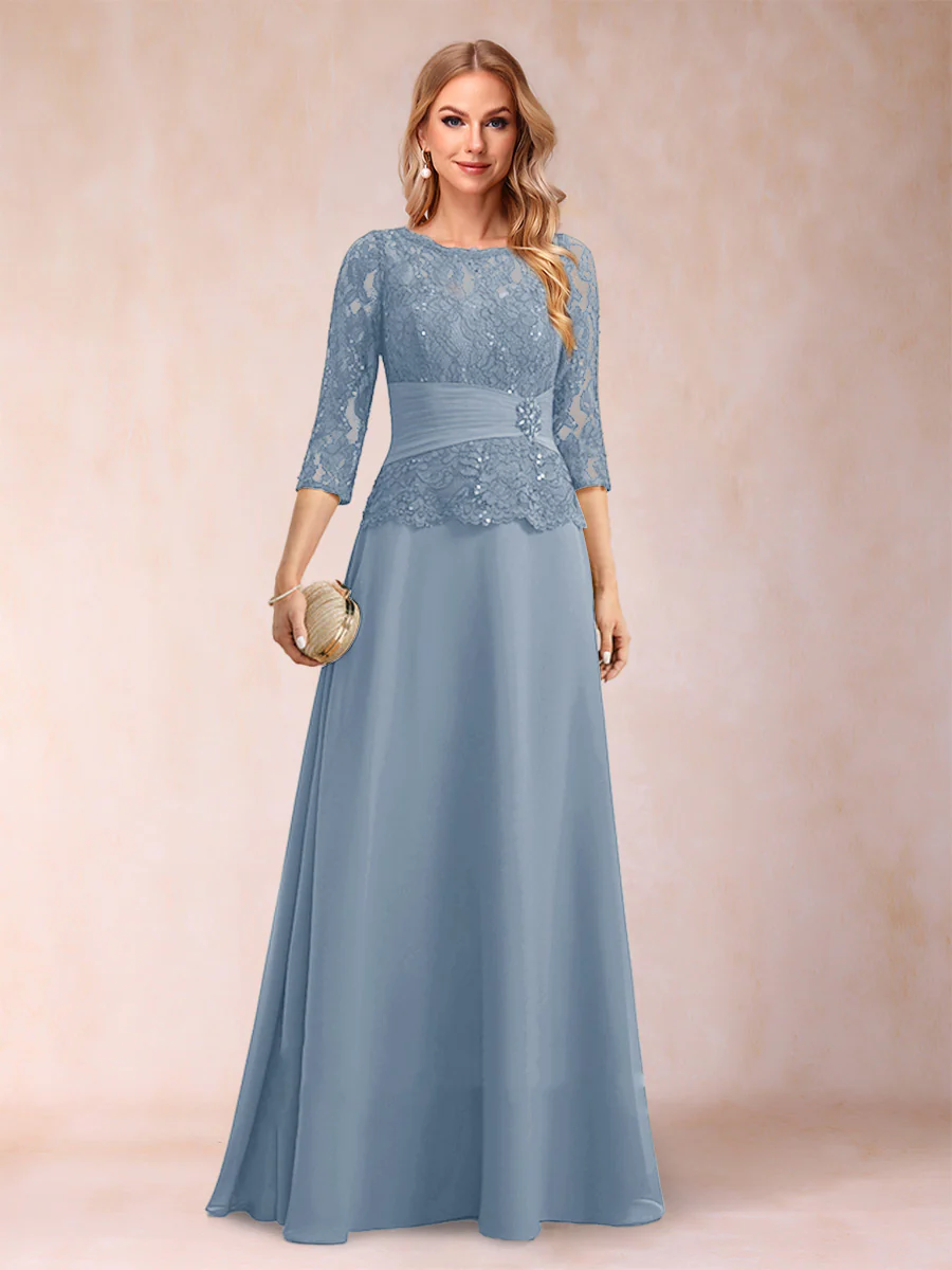 Sparkly A-Line/Princess Scoop Ruched Mother of the Bride Dresses with Appliques & Rhinestone - Image 17