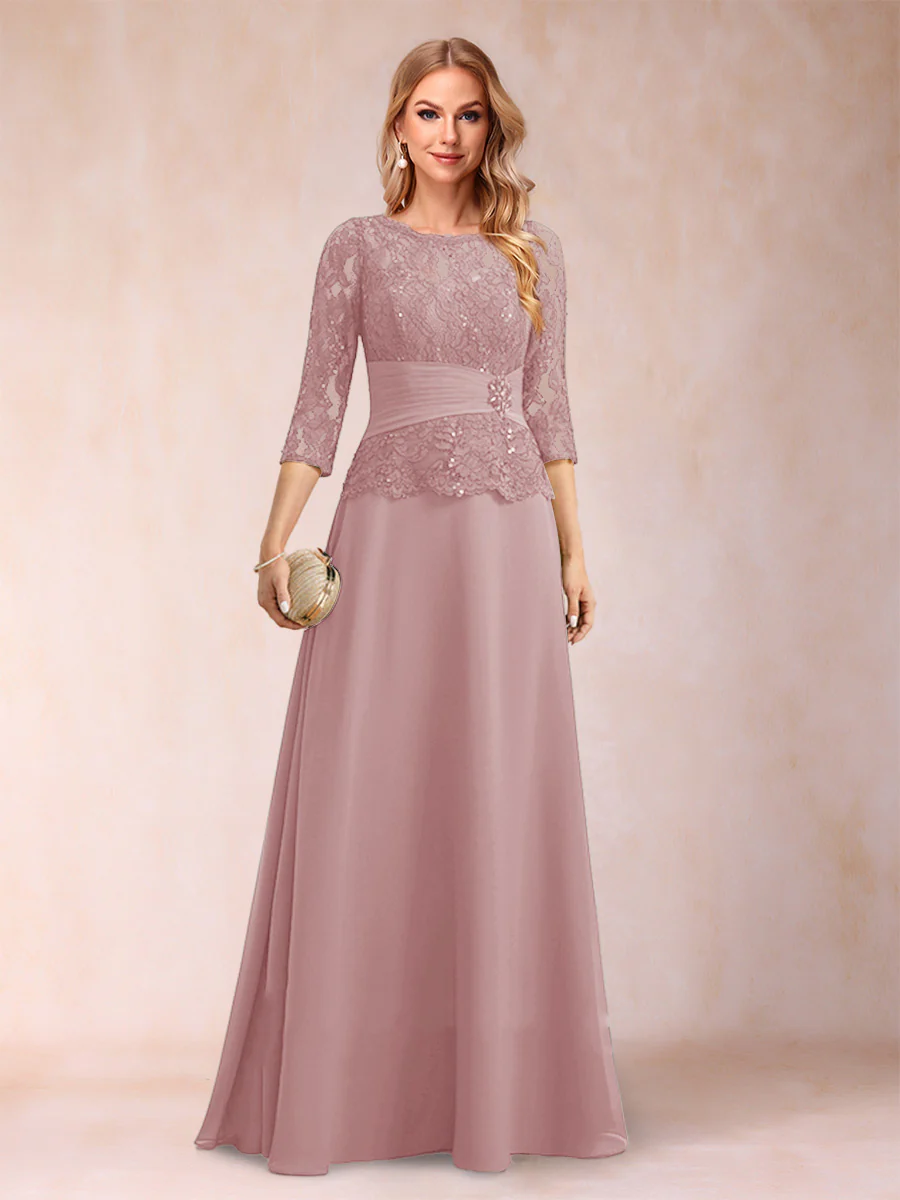 Sparkly A-Line/Princess Scoop Ruched Mother of the Bride Dresses with Appliques & Rhinestone - Image 18