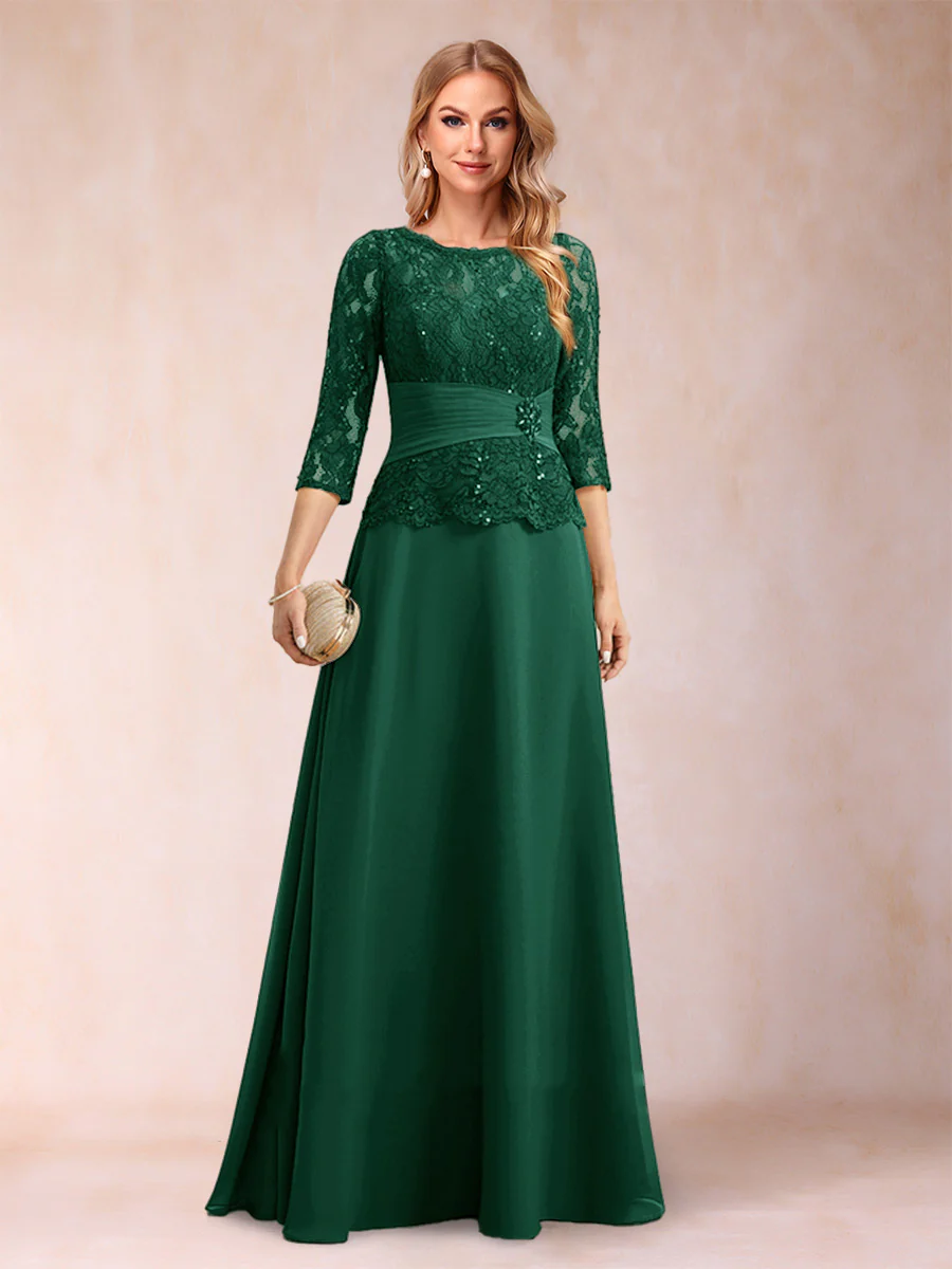 Sparkly A-Line/Princess Scoop Ruched Mother of the Bride Dresses with Appliques & Rhinestone - Image 22