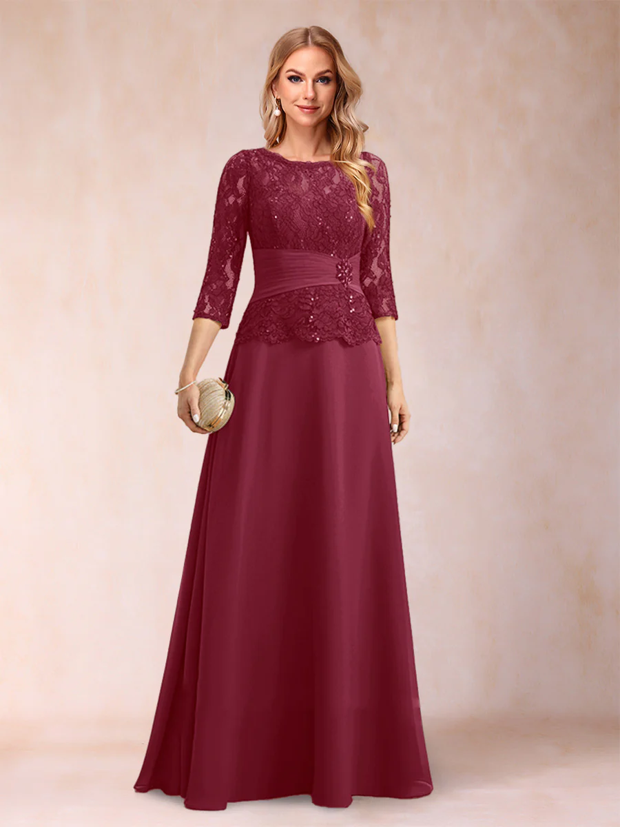 Sparkly A-Line/Princess Scoop Ruched Mother of the Bride Dresses with Appliques & Rhinestone - Image 34