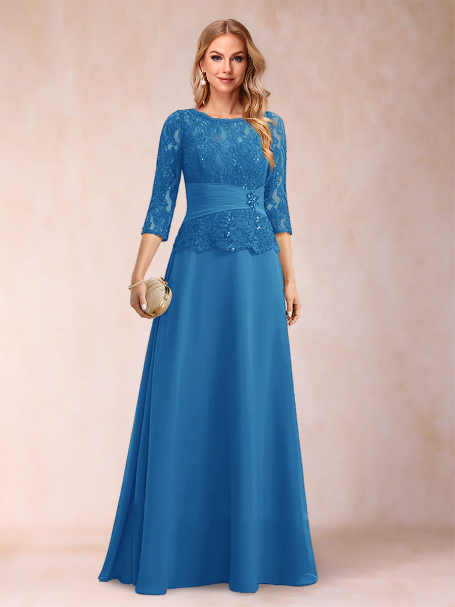 Sparkly A-Line/Princess Scoop Ruched Mother of the Bride Dresses with Appliques & Rhinestone - Image 47