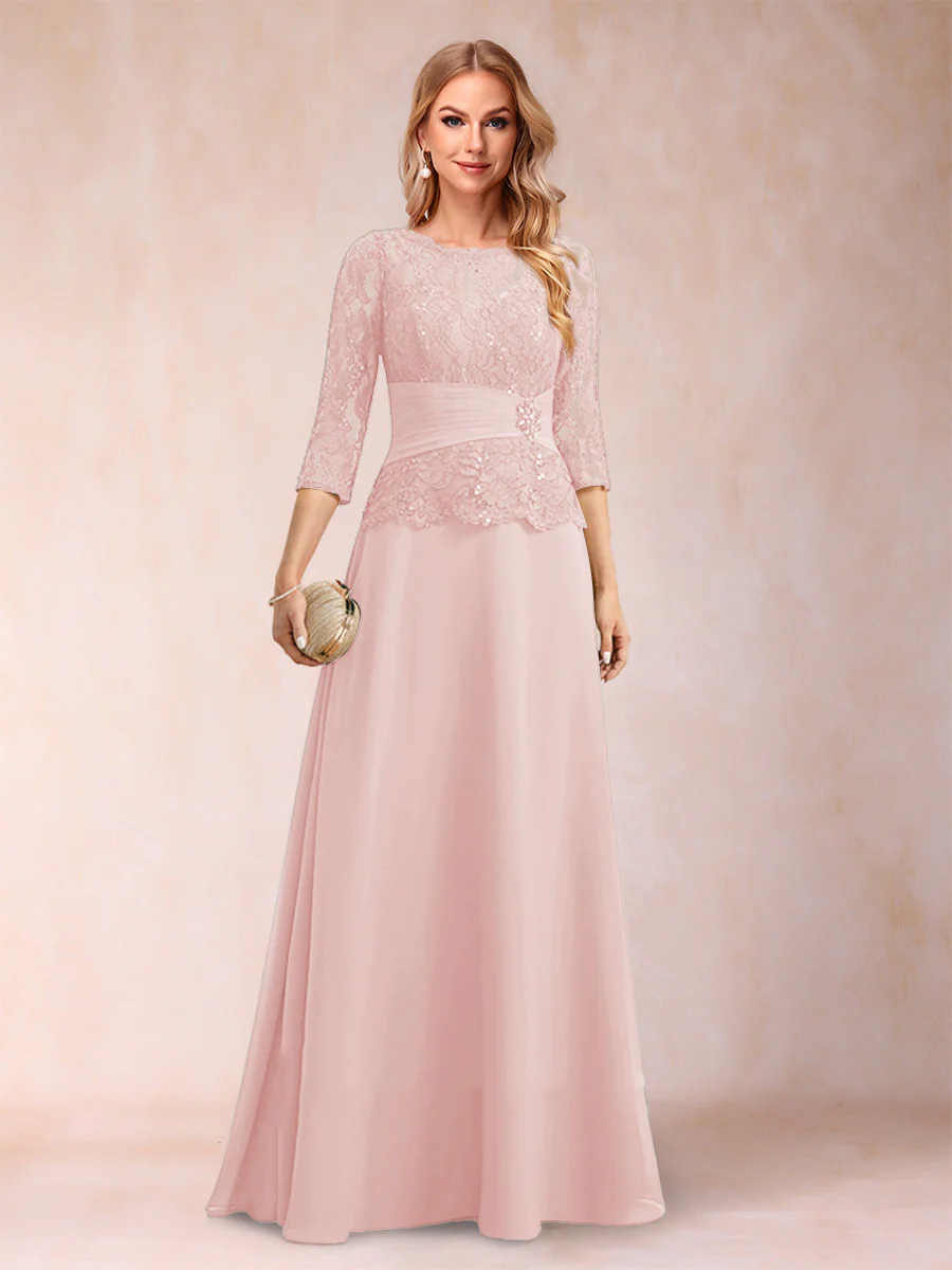 Sparkly A-Line/Princess Scoop Ruched Mother of the Bride Dresses with Appliques & Rhinestone - Image 54