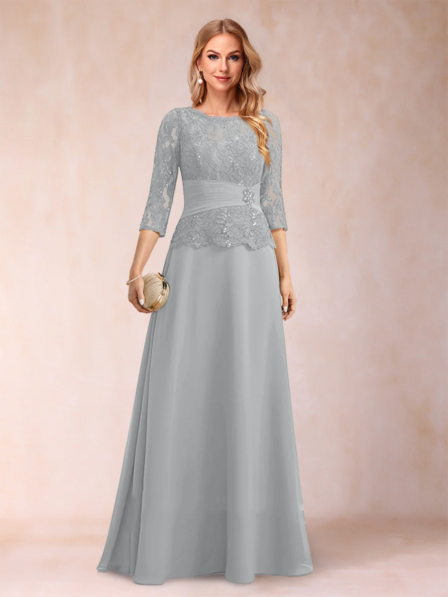Sparkly A-Line/Princess Scoop Ruched Mother of the Bride Dresses with Appliques & Rhinestone - Image 63