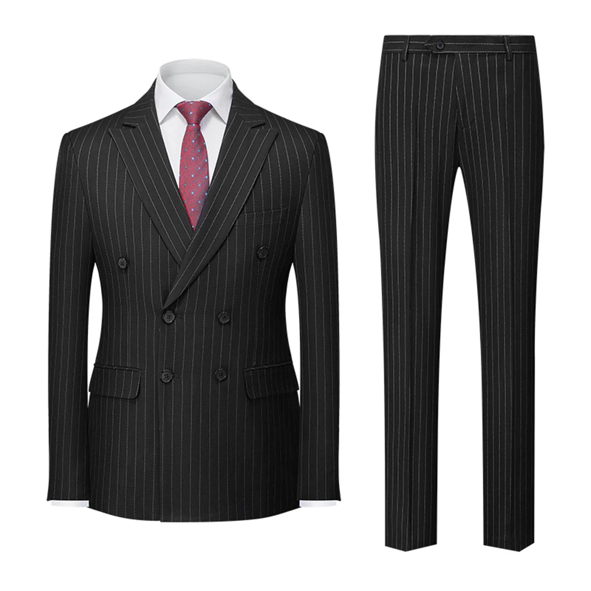 Tailored Fit Double Breasted Six-buttons 2 Pieces Striped Men's Wedding Suits - Image 3