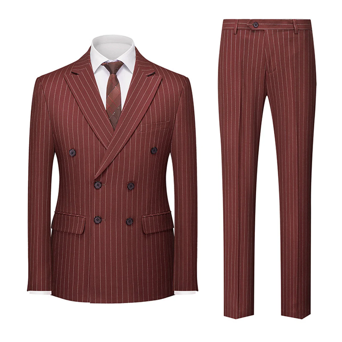 Tailored Fit Double Breasted Six-buttons 2 Pieces Striped Men's Wedding Suits - Image 6