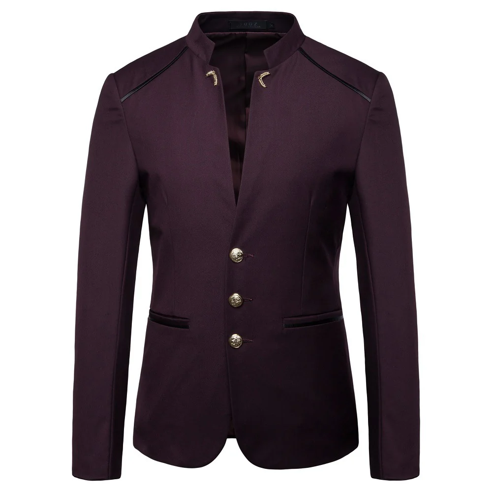 Tailored Fit High Neck Single Breasted Three-button Men's Party Jacket - Image 3