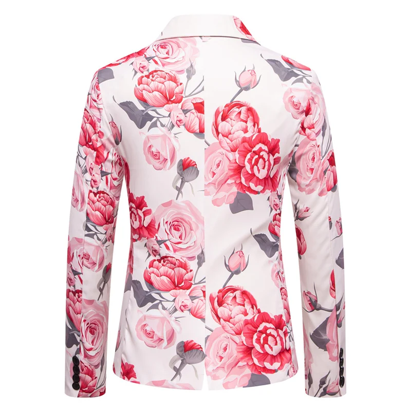 Tailored Fit Notch Single Breasted One-Button Printed Rose Men's Party Jacket - Image 3