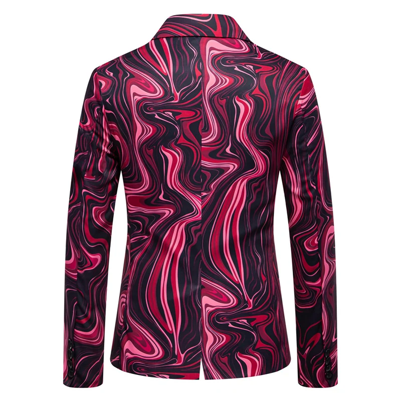 Tailored Fit Notch Single Breasted One-button Printed Wave Men's Jacket - Image 2