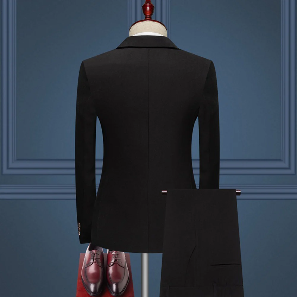 Tailored Fit Notched Lapel Single Breasted One-button 3 Pieces Patterned Men's Wedding Suits - Image 2