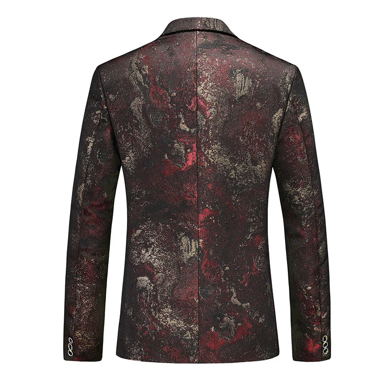 Tailored Fit Notched Lapel Single Breasted One-button Floral Men's Casual Jacket - Image 2
