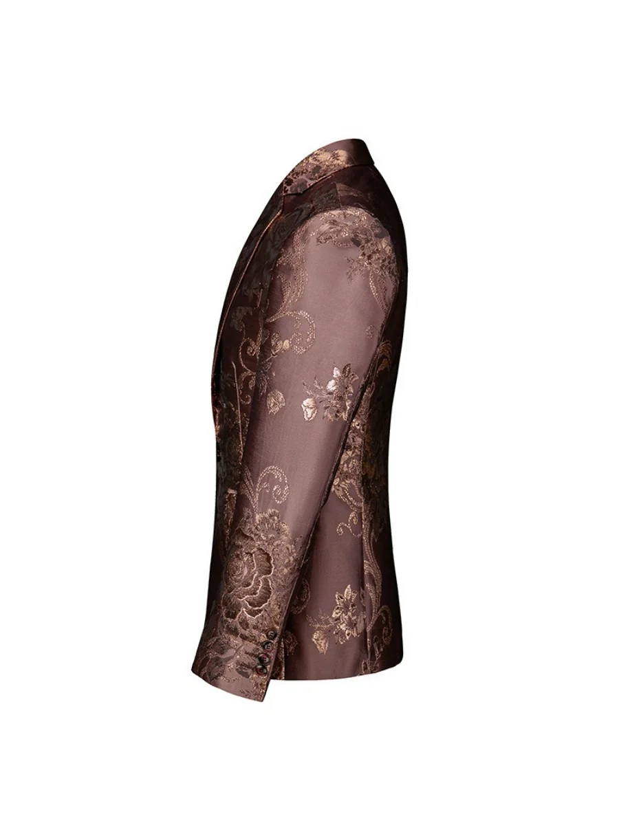 Tailored Fit Notched Lapel Single Breasted One-button Gilded Printed Men's Party Jacket - Image 3