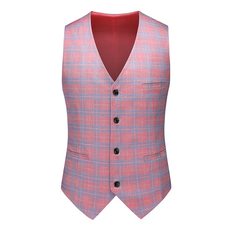 Tailored Fit Notched Lapel Single Breasted One-Button Grid 3 Piece Men's Party Suits - Image 4