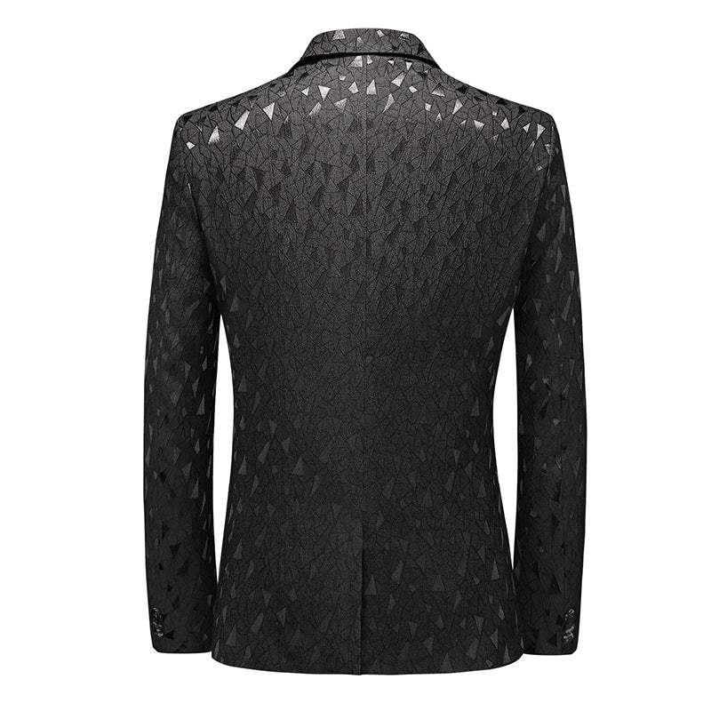 Tailored Fit Notched Lapel Single Breasted Two-button Geometric Men's Fashionable Jacket - Image 3