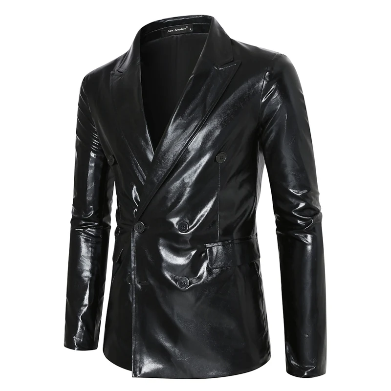 Tailored Fit Peaked Lapel Double Breasted Six-Button Metallic Men's Party Jacket - Image 4