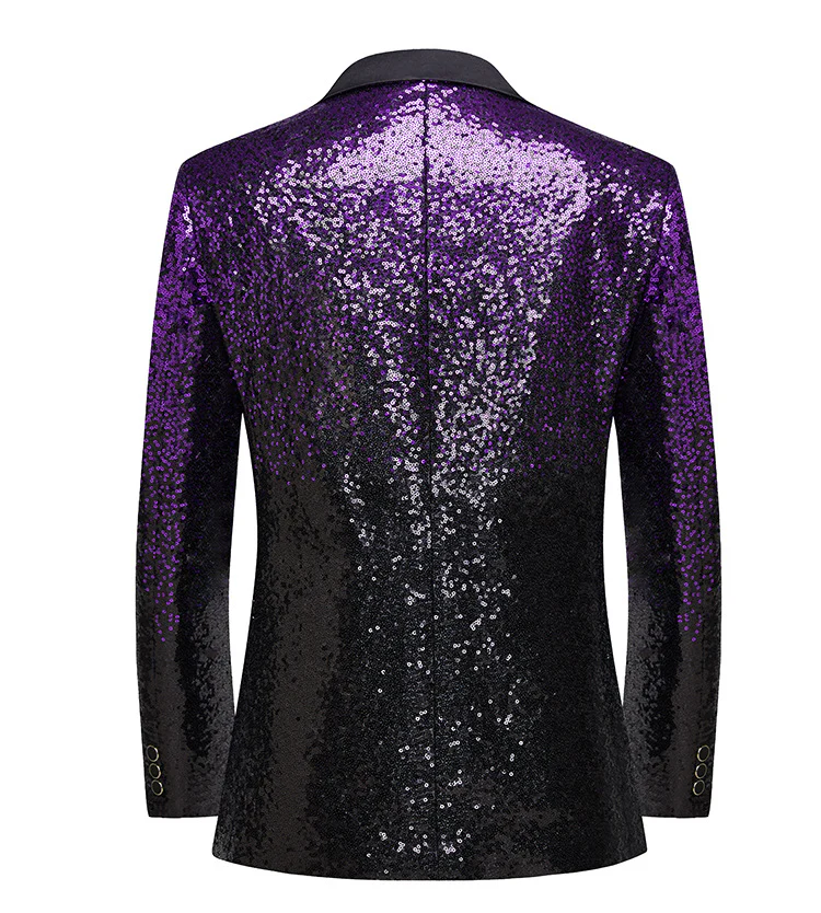 Tailored Fit Peaked Lapel Single Breasted One-Button Sequin Men's Party Jacket - Image 2