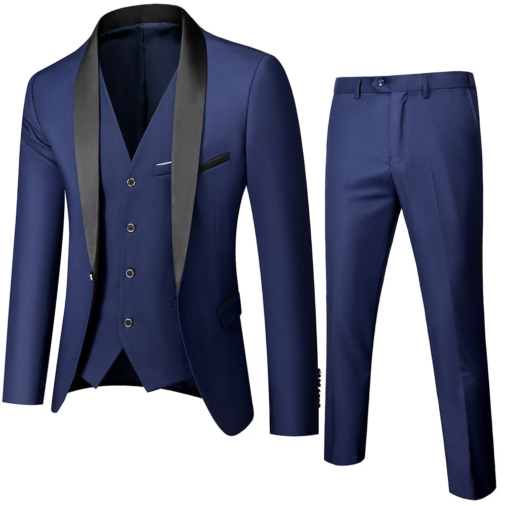 Tailored Fit Shawl Lapel Single Breasted One-button 3 Pieces Patterned Men's Wedding Suits - Image 3