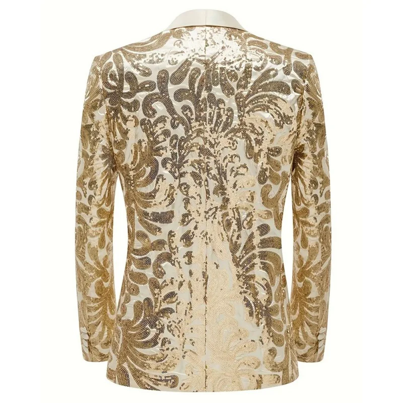 Tailored Fit Shawl Lapel Single Breasted One-Button Men's Party Jacket with Sequins Appliques - Image 2