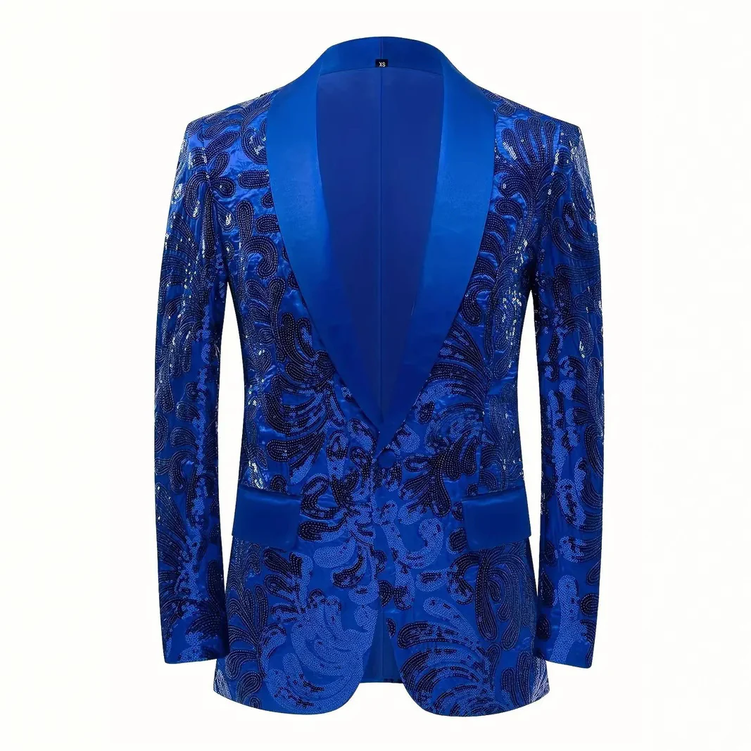 Tailored Fit Shawl Lapel Single Breasted One-Button Men's Party Jacket with Sequins Appliques - Image 3